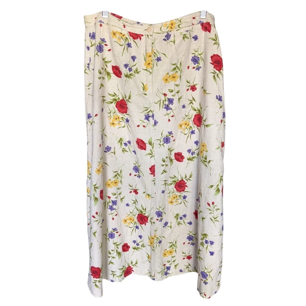 Vintage Whimsical Floral Linen Cotton Midi Skirt L Cottagecore Fairy Sustainable